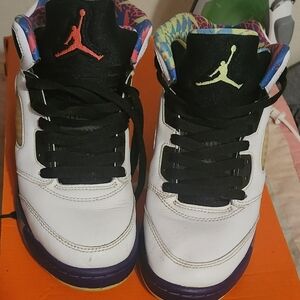 Nike Kids White Sneakers with Black and Purple Accents